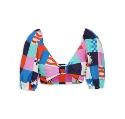 Top Cropped Estampa Xadrez Navy - Azul