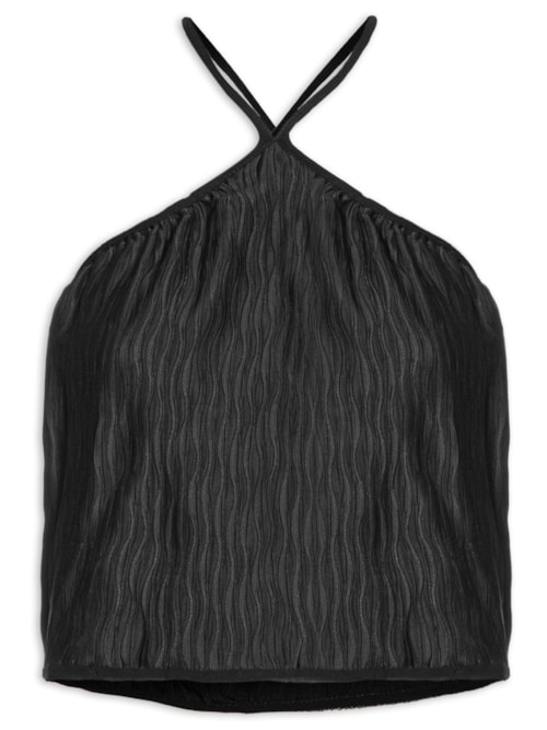 Top Cropped Frente Única Plissado - Preto