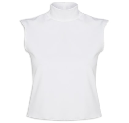Top Cropped Gola Alta Textura - Branco