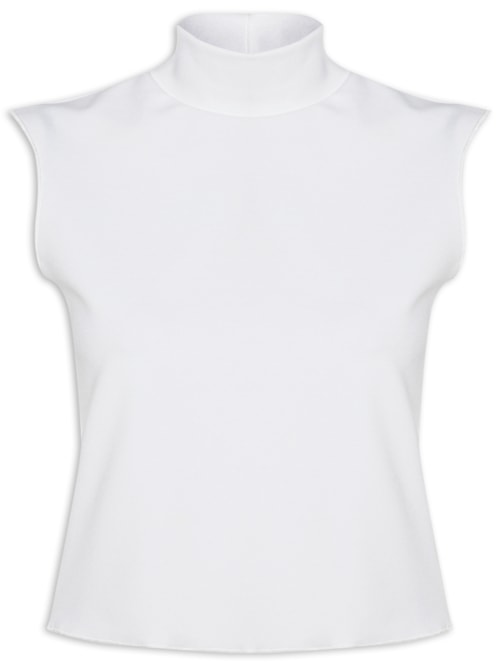 Top Cropped Gola Alta Textura - Branco