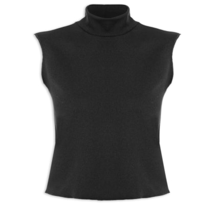 Top Cropped Gola Alta Textura - Preto