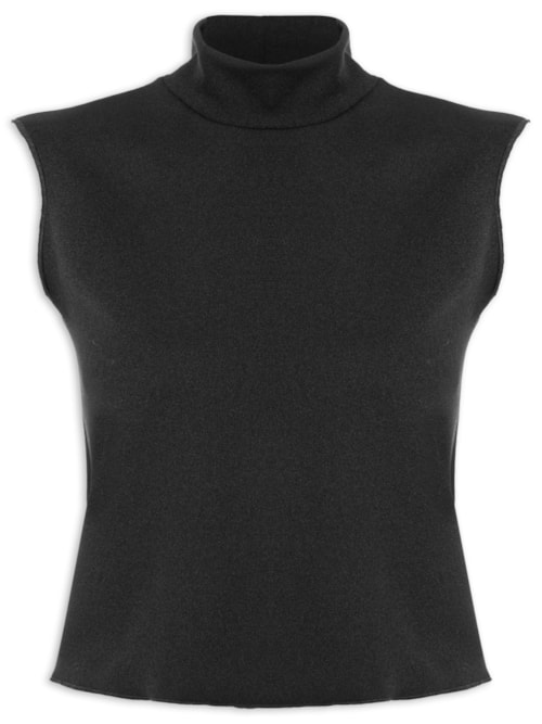 Top Cropped Gola Alta Textura - Preto