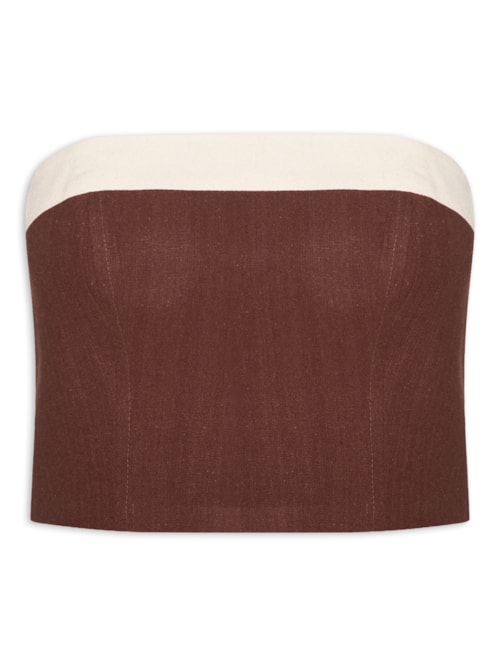 Top Cropped Linho - Marrom