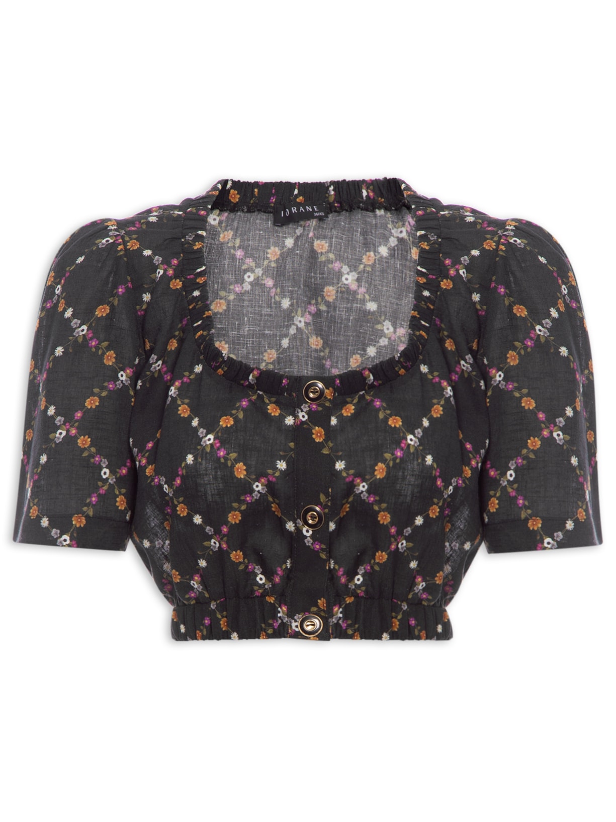 Top Cropped Manga Curta Preto Iorane
