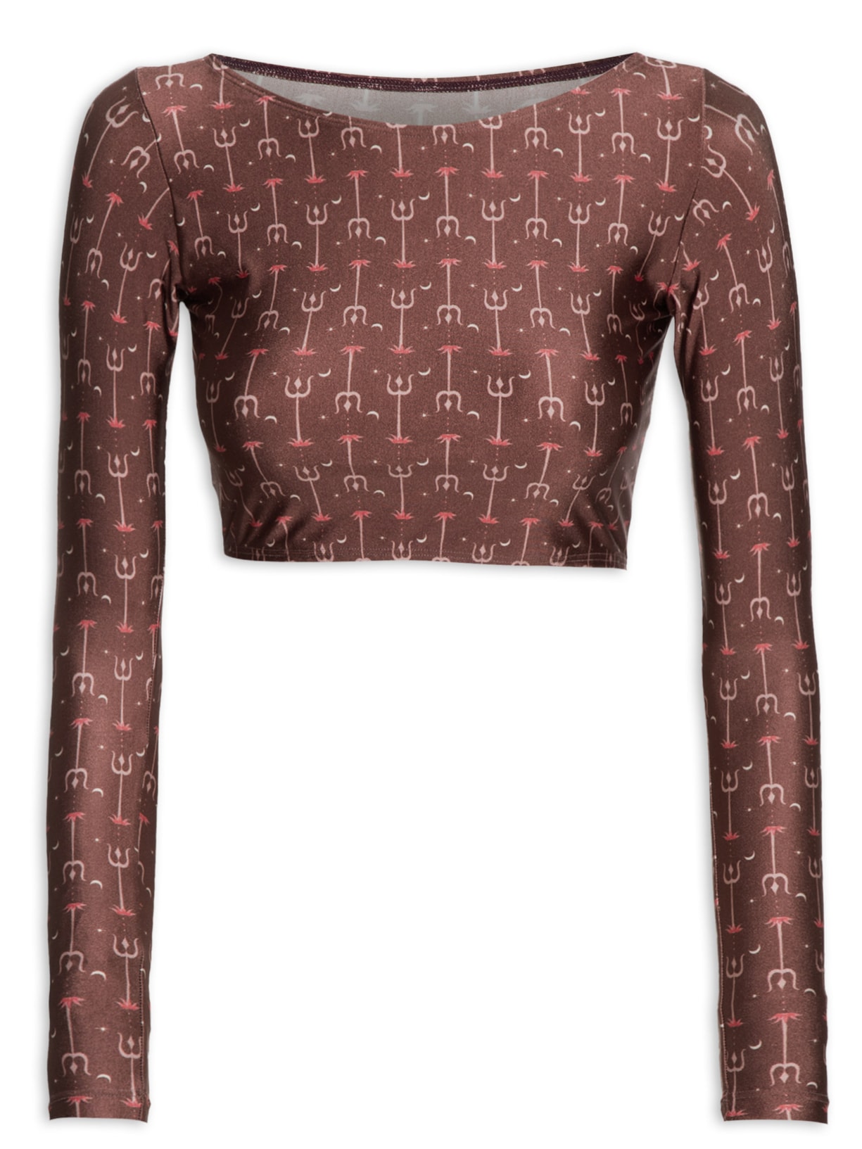 Top Cropped Manga Longa - Marrom