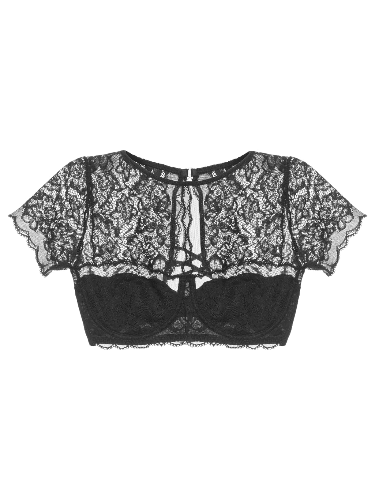 Top Cropped Renda - Preto