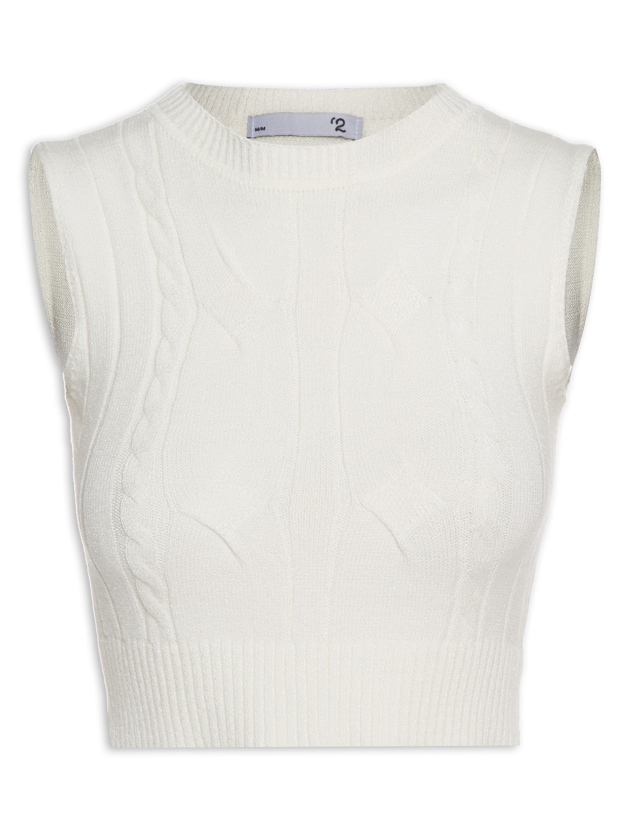 Top Cropped Sem Manga Gola Alta Tricot Com Textura - Off White