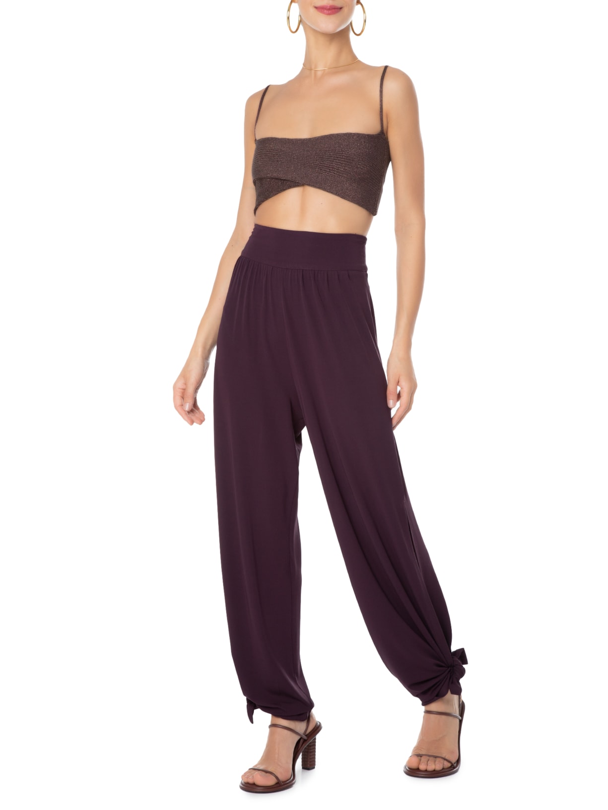 Top Cruzado Tricot Canelado Marrom Animale