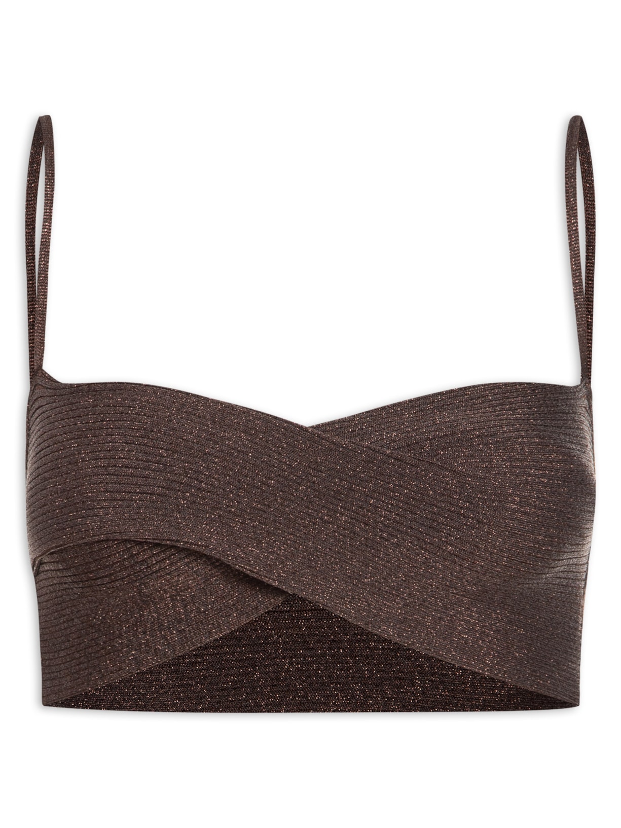 Top Cruzado Tricot Canelado Marrom Animale