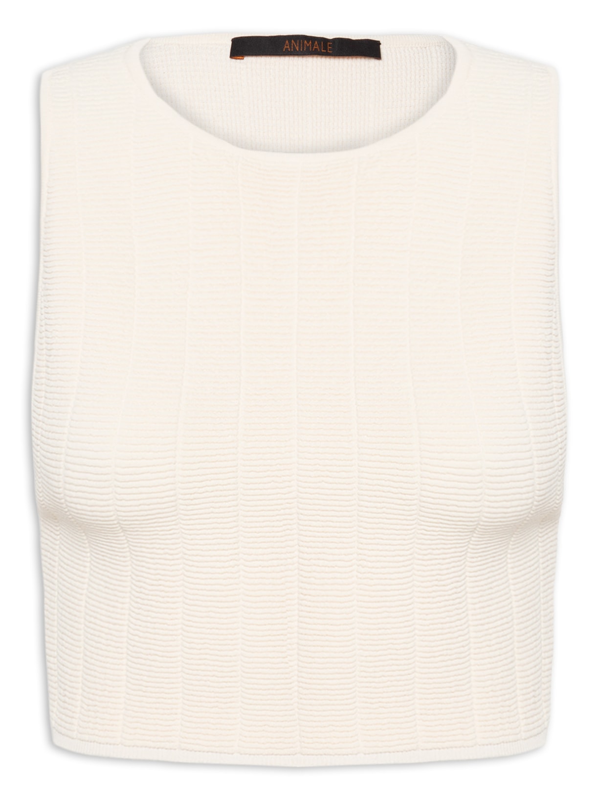 Top Curto Decote Redondo Tricot - Bege