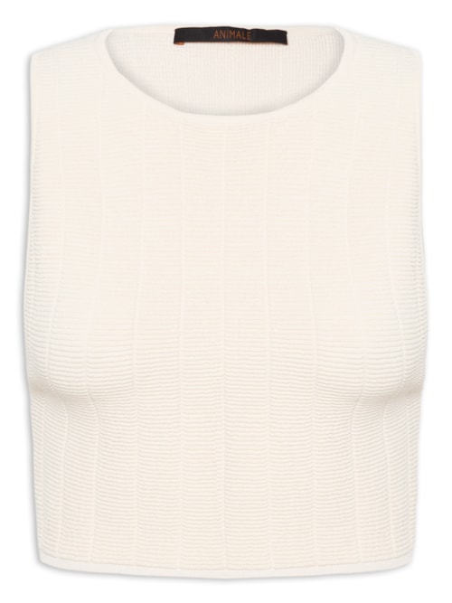 Top Curto Decote Redondo Tricot - Bege