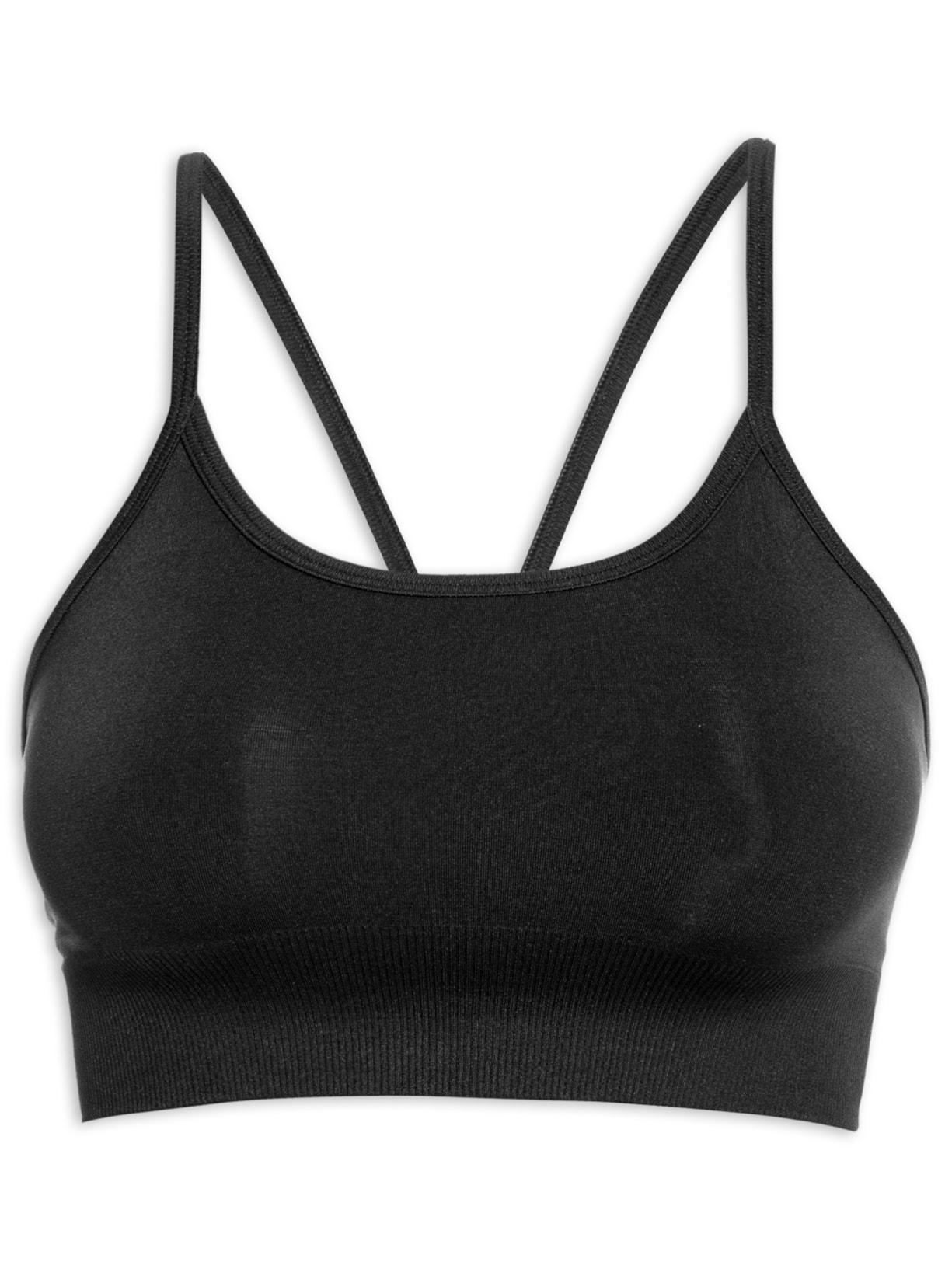 Top De Alças Finas Sem Costura - Preto