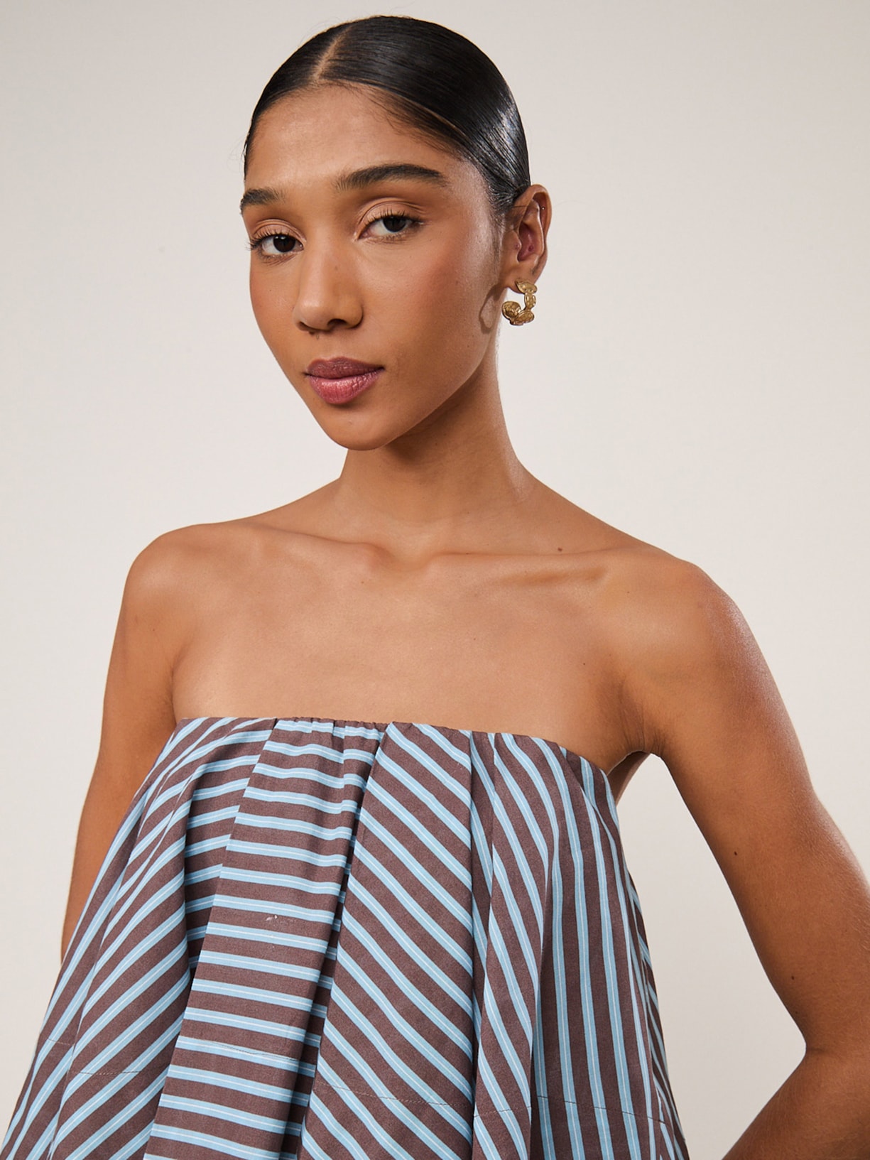 Top De Algodão Cropped Listrado Marrom Animale