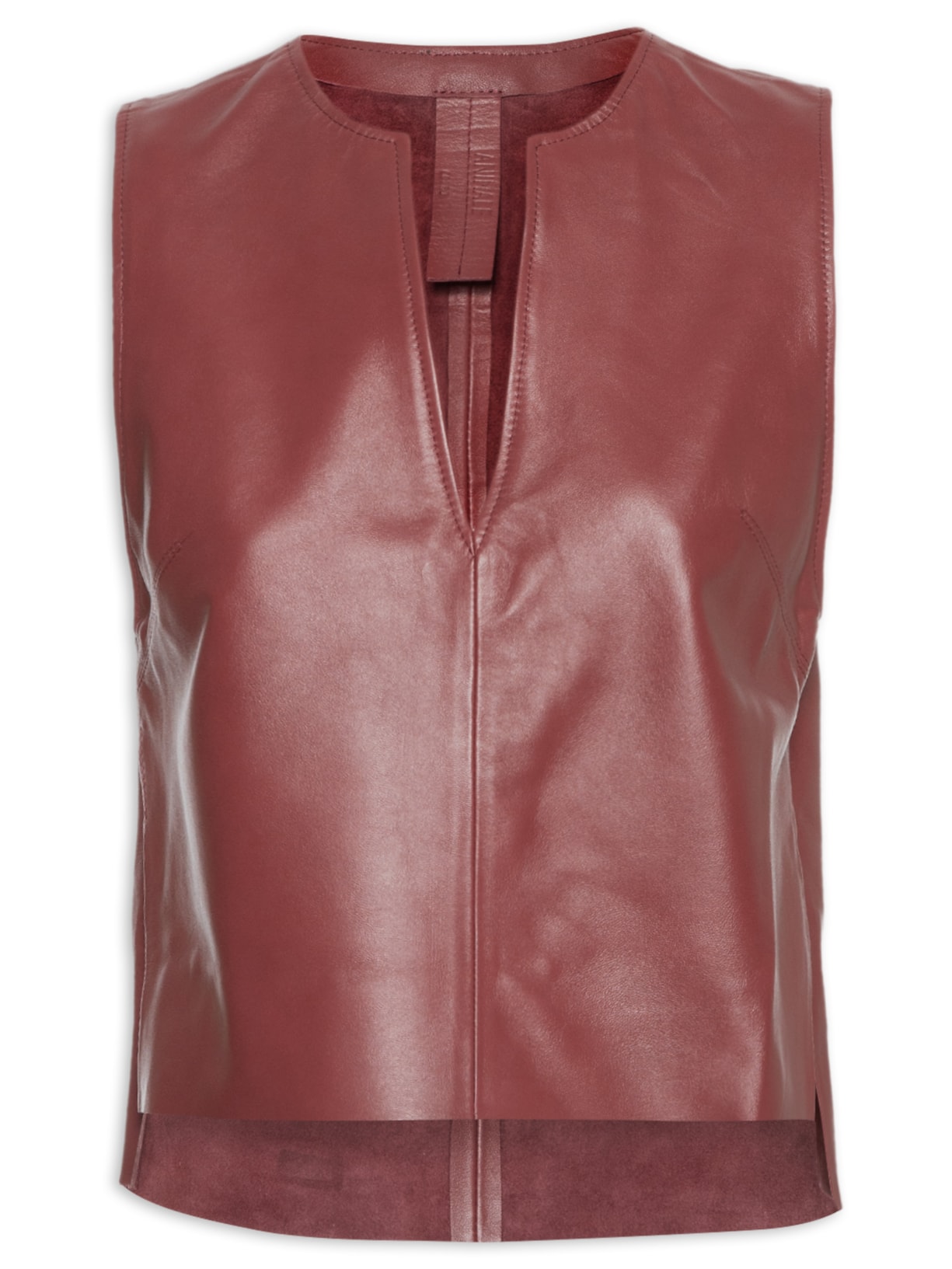 Top De Couro Amplo Decote Profundo - Vinho