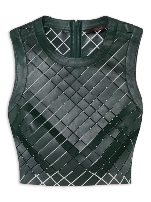 Top De Couro Aplicado - Verde