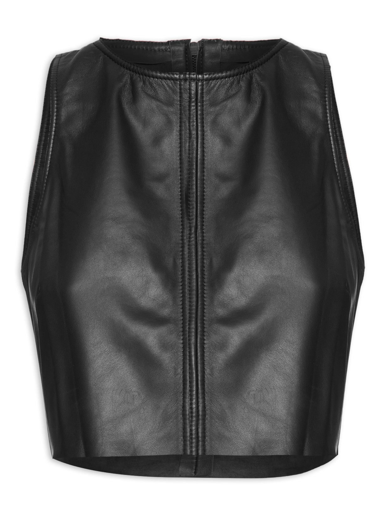 Top De Couro Cropped Basic - Preto