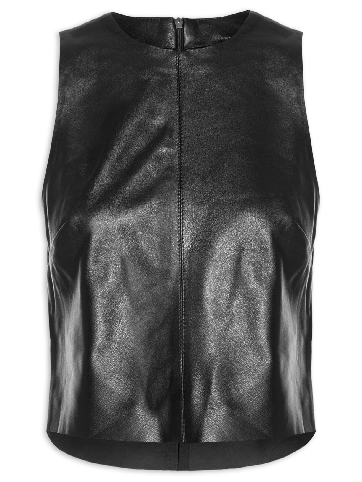 Top De Couro Cropped Cava Open Preto Animale