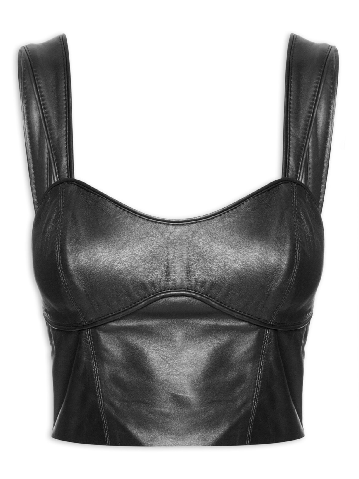 Top De Couro Cropped Detalhe Vivo - Preto