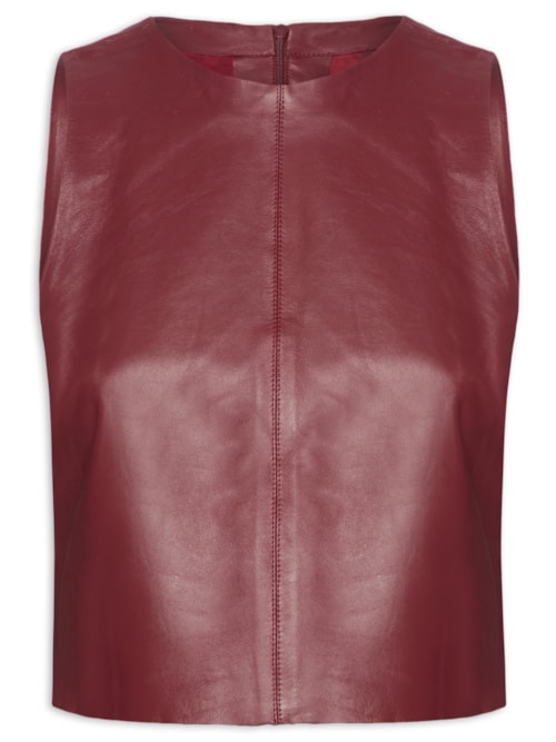 Top De Couro Cropped Open Cava - Vermelho
