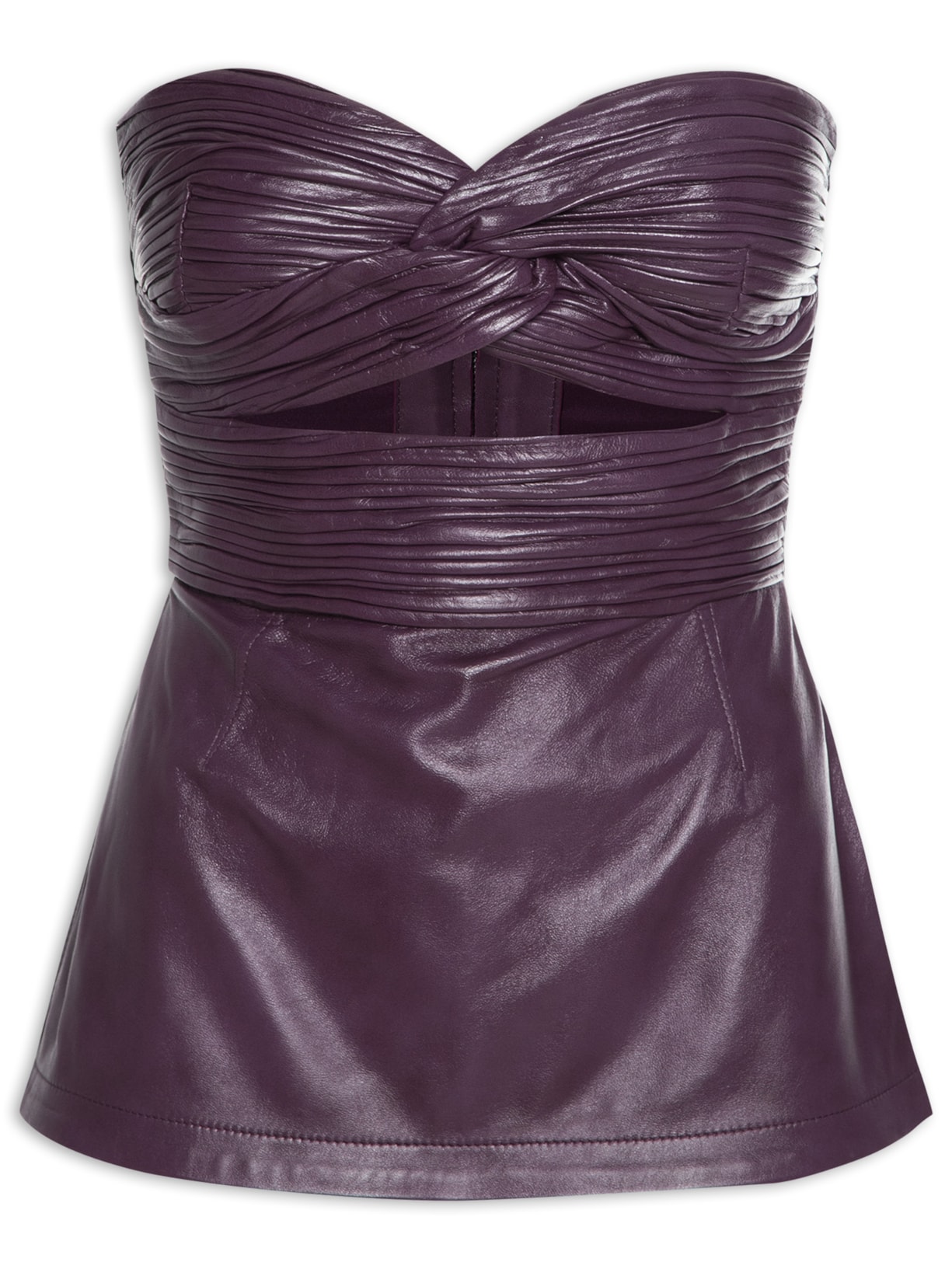 Top De Couro Plissado Sem Alça - Roxo