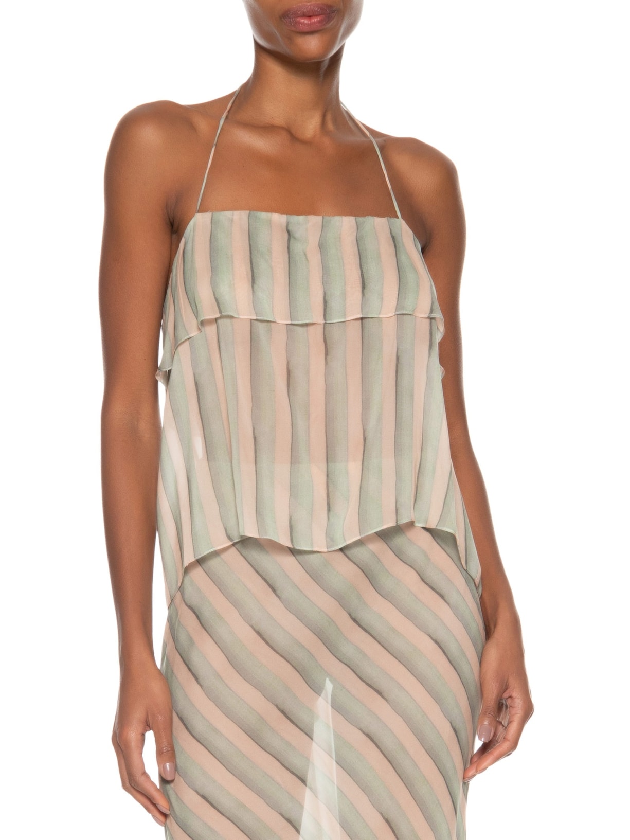 Top De Georgette Leve Frente Única Estampado Verde Animale