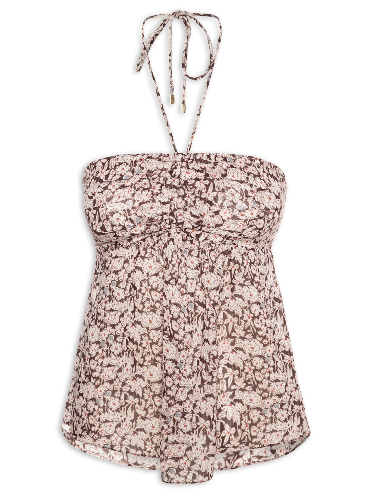 Top De Georgette Tomara Que Caia Estampada Amarração Marrom Animale