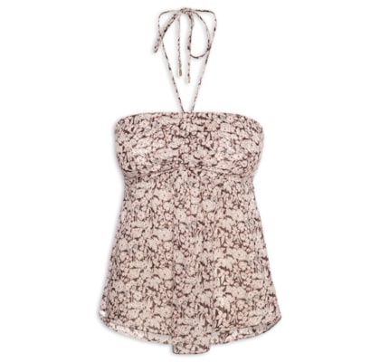 Top De Georgette Tomara Que Caia Estampada Amarração - Marrom