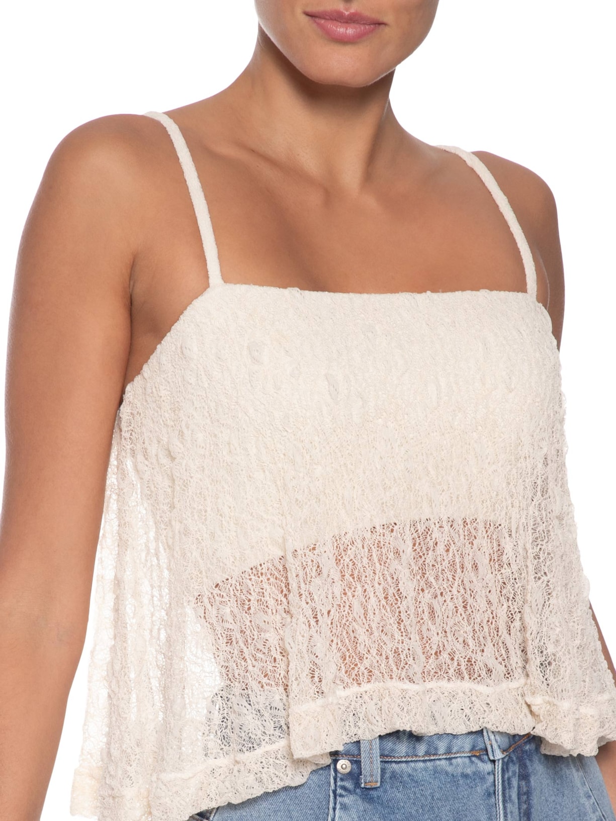 Top De Renda Bege Animale Jeans