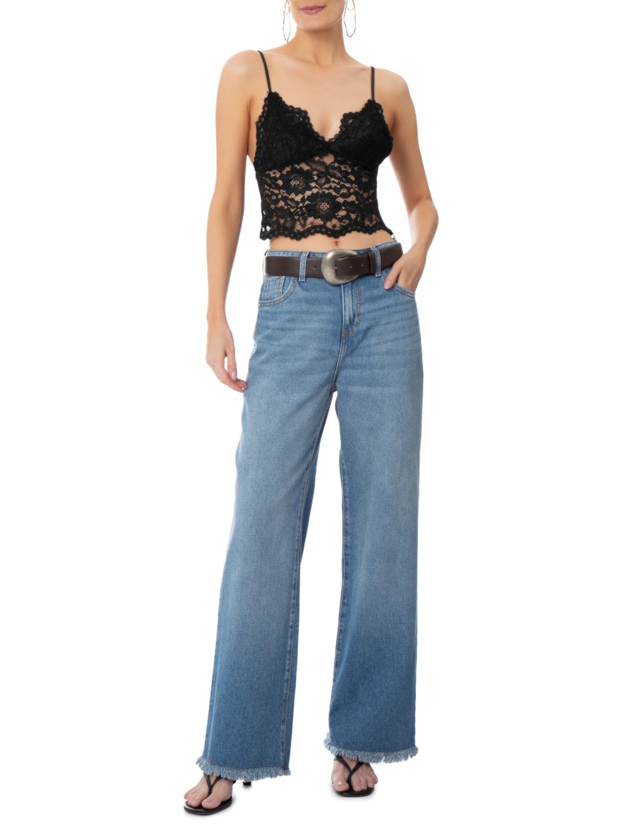 Top De Renda Preto Animale Jeans