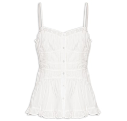 Top De Voil Franzido Com Botões - Branco