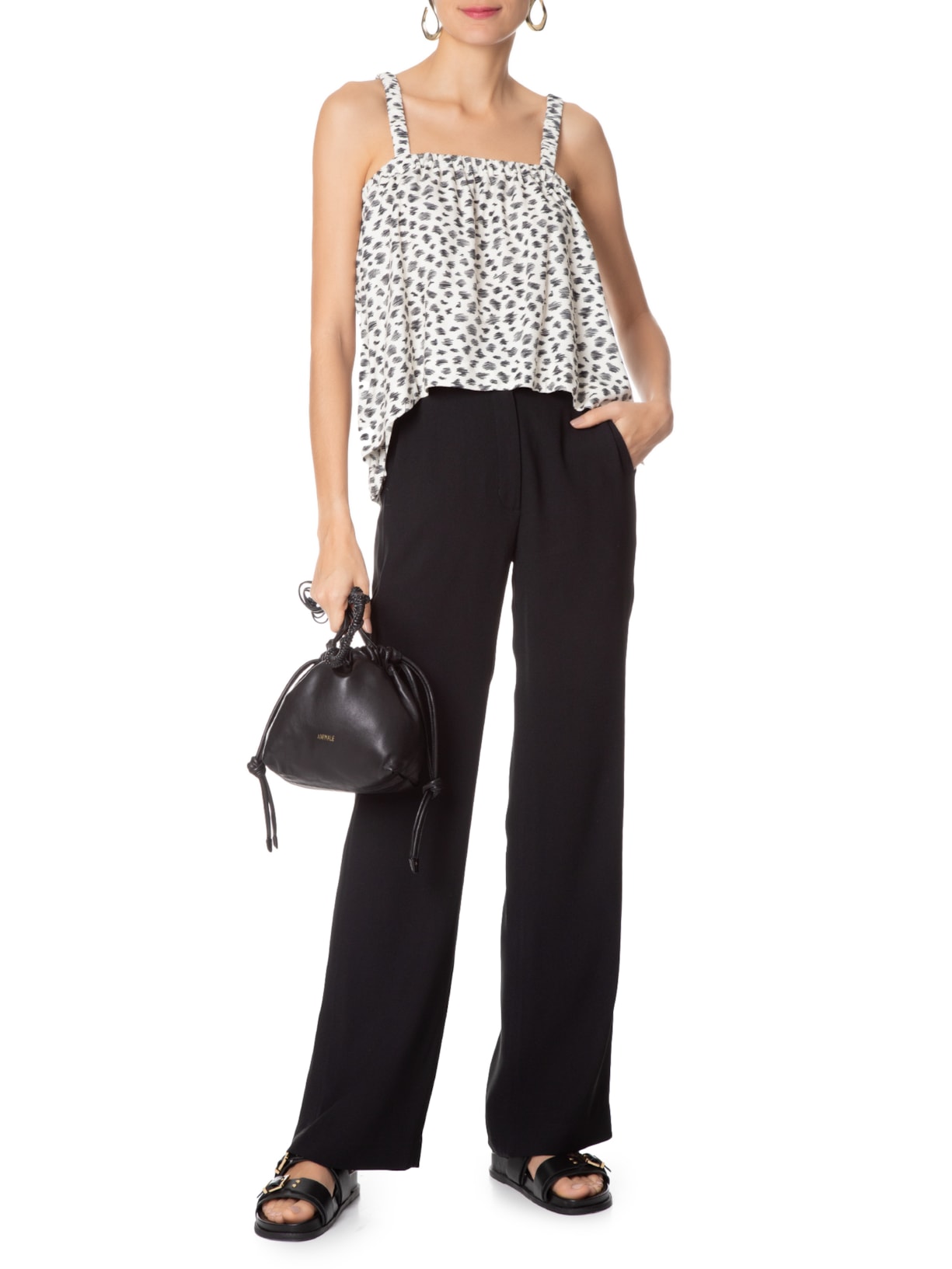 Top Decote E Alça Elástico Geo Esboço Off White Animale