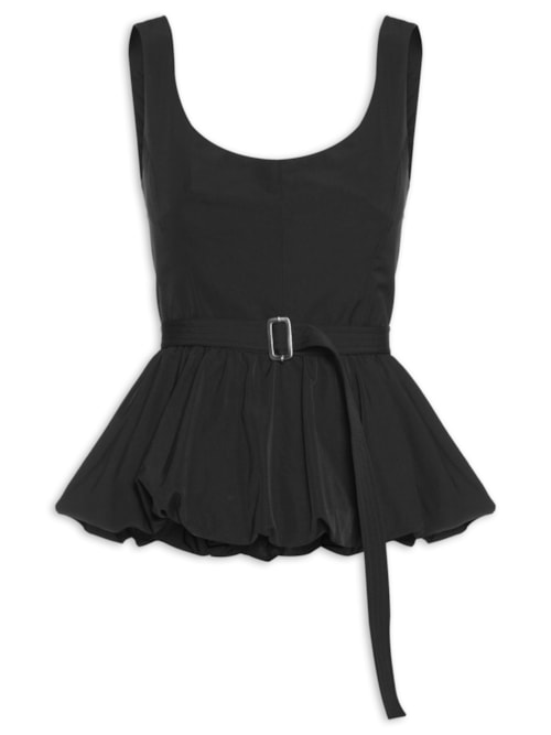 Top Decote U Basque Balonê - Preto