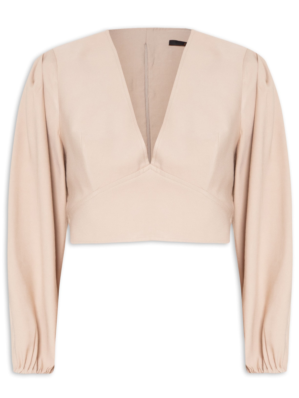 Top Decote V Manga Bufante Bege Animale