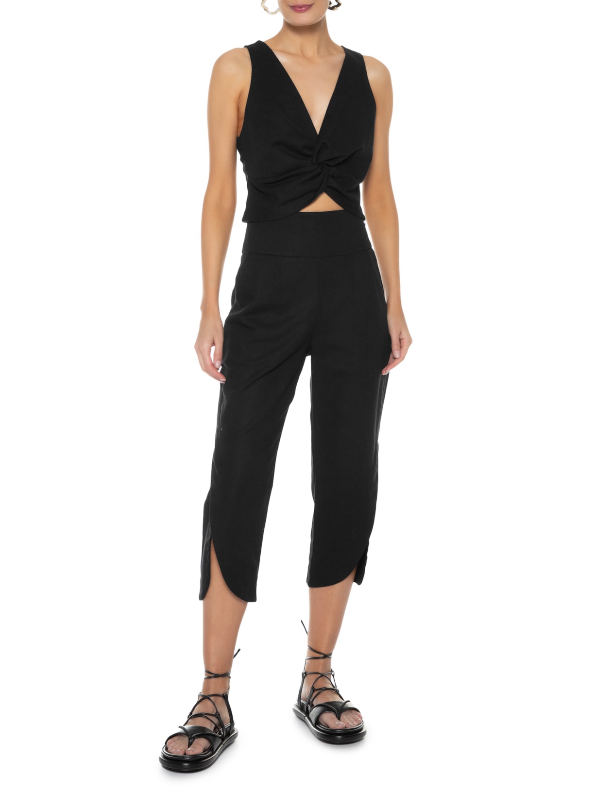 Top Em Linho Misto Preto '2Essential