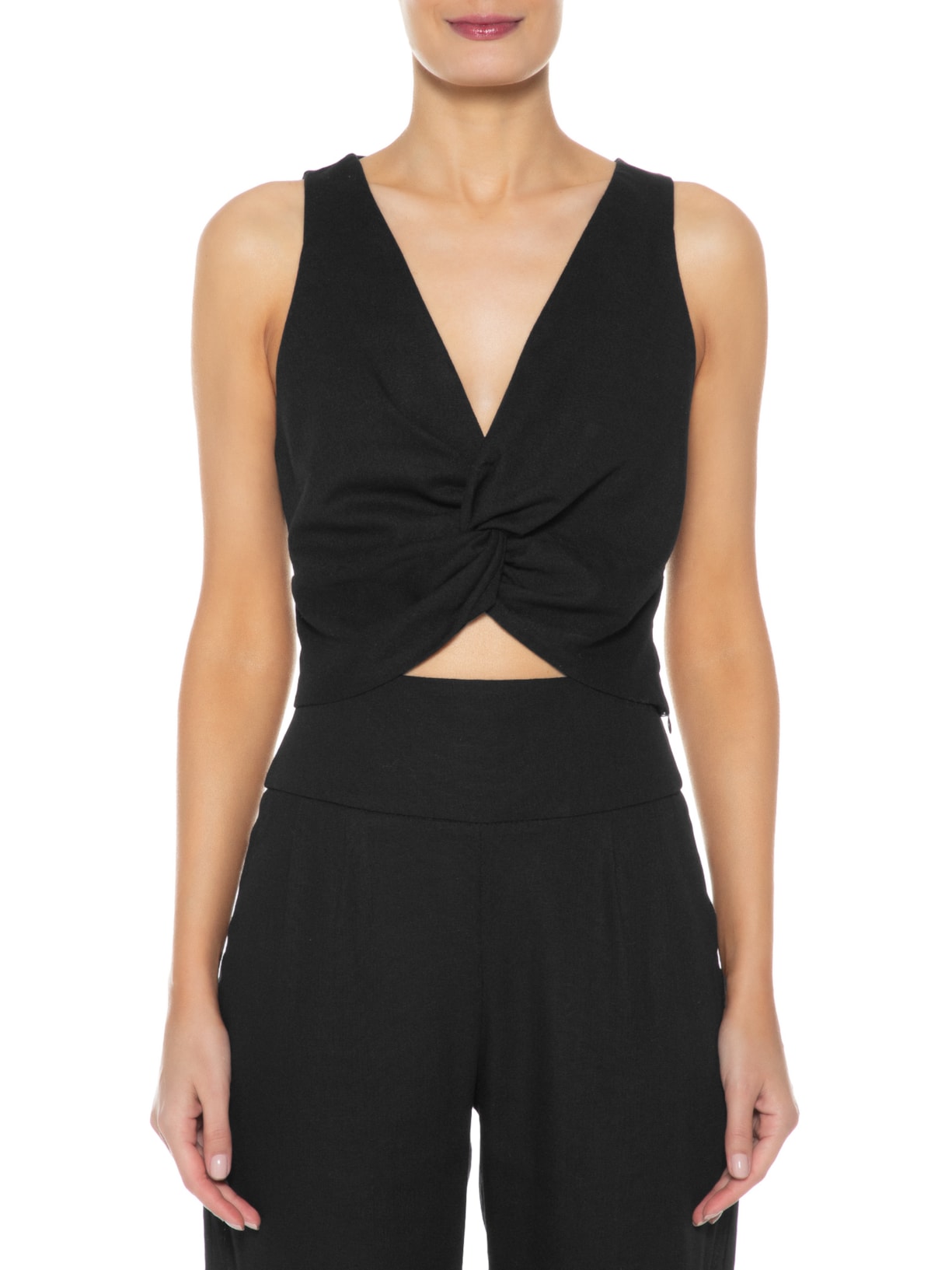 Top Em Linho Misto Preto '2Essential