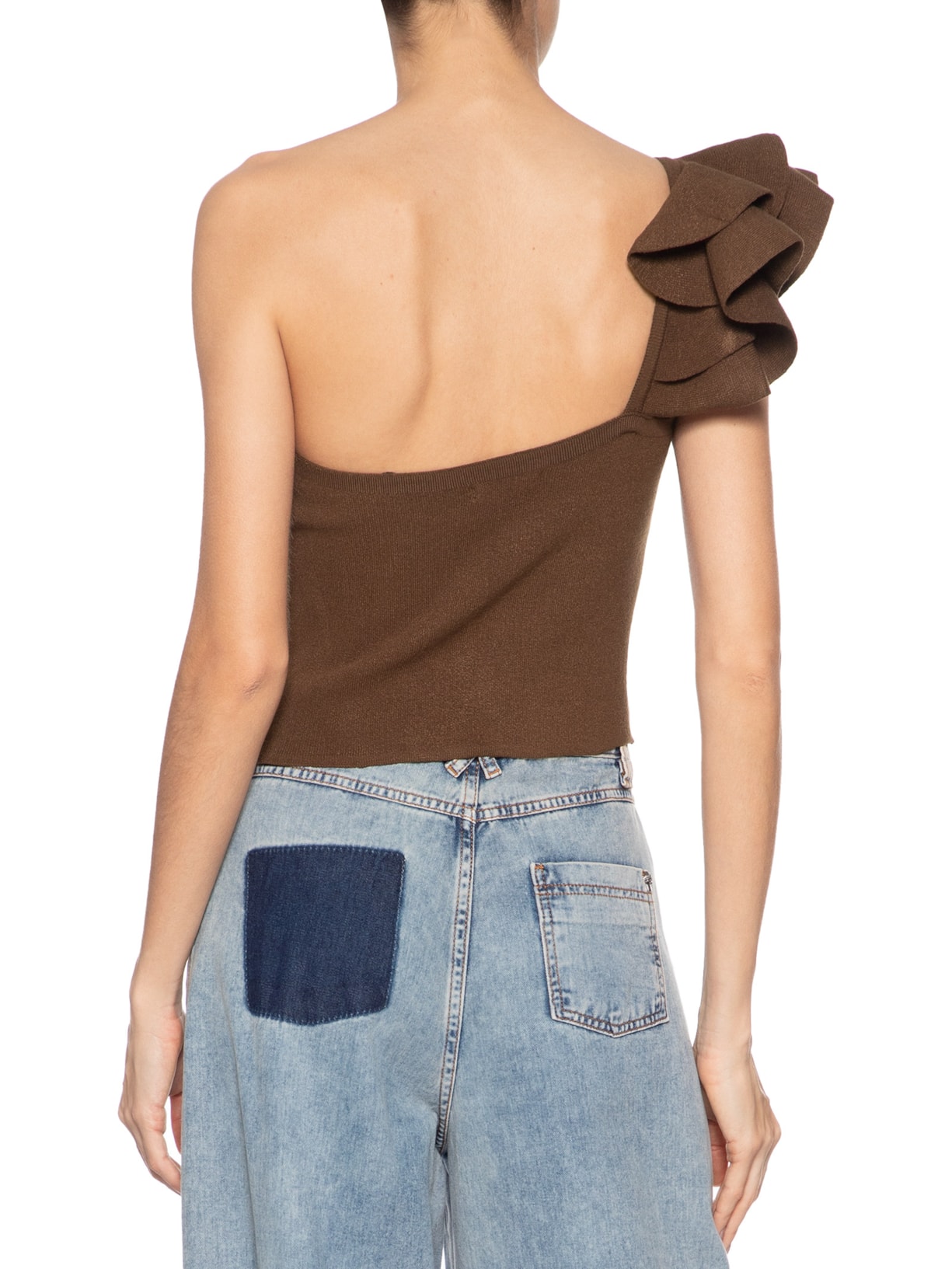 Top Em Tricot Com Alça Babado Marrom Market 33