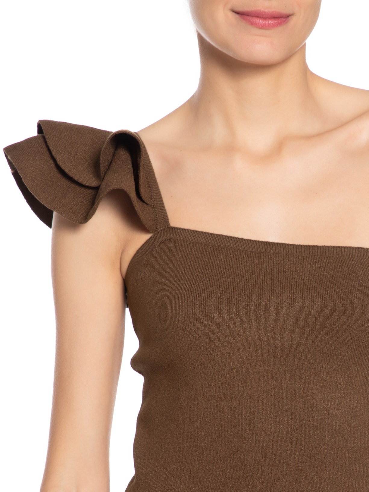 Top Em Tricot Com Alça Babado Marrom Market 33