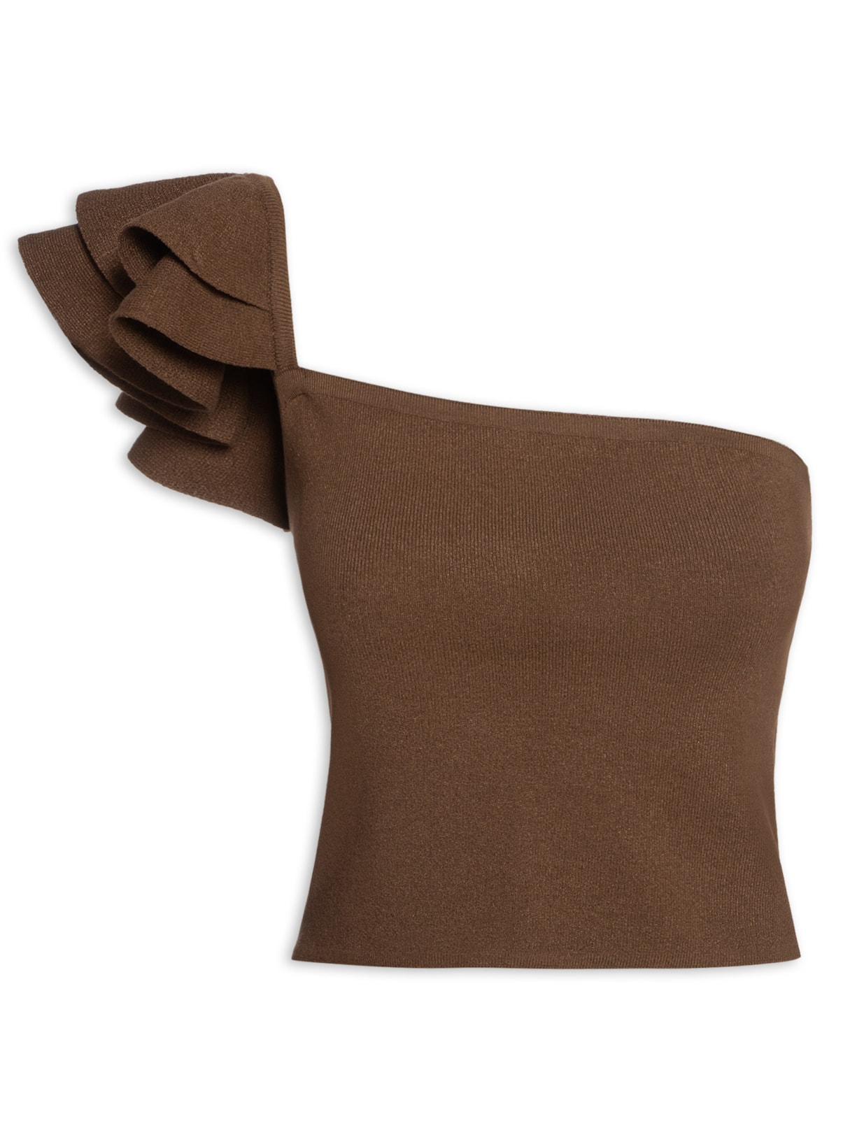 Top Em Tricot Com Alça Babado - Marrom