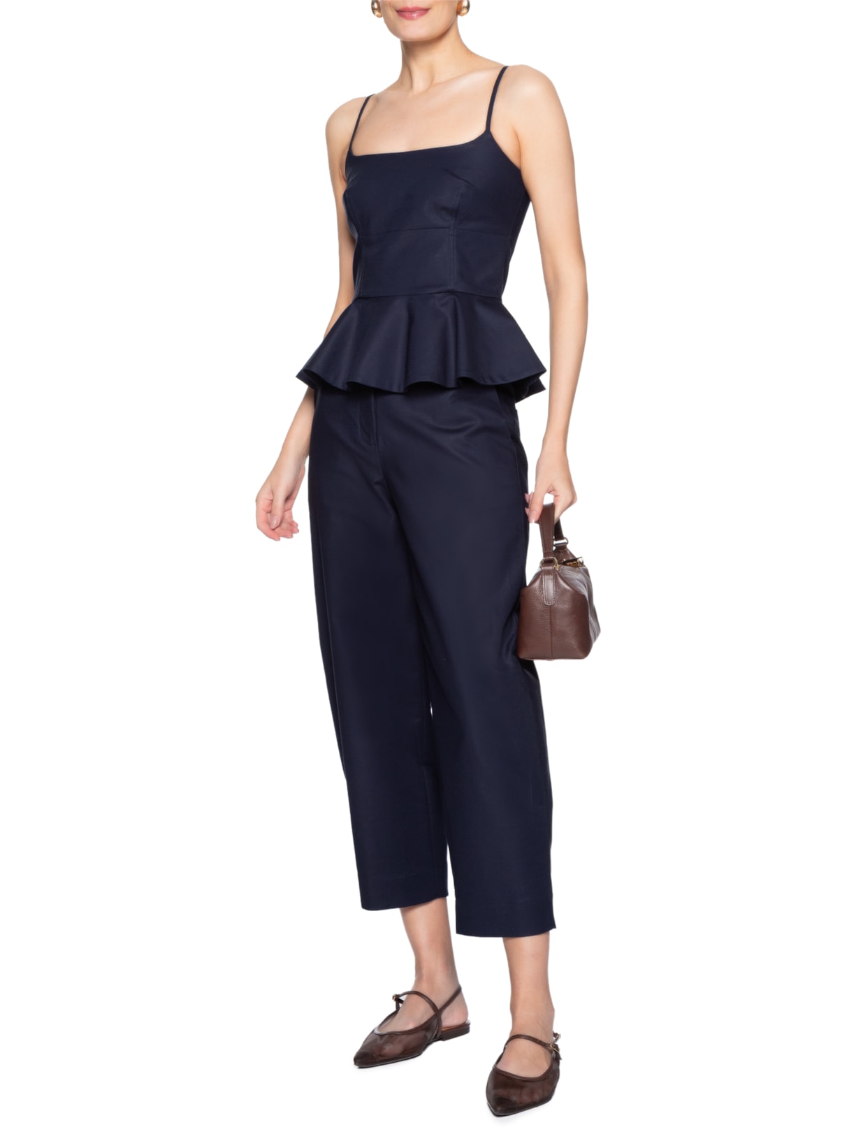 Top Feminino Corpete Decote Reto Basque Azul Andrea Marques