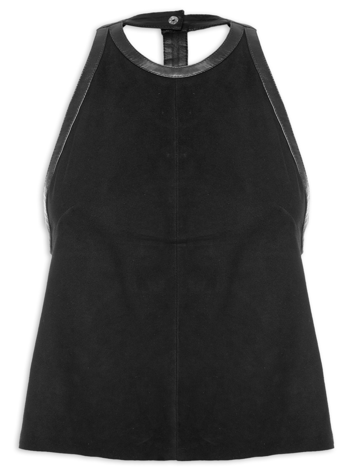 Top Feminino de Couro Mix Textura Preto Animale