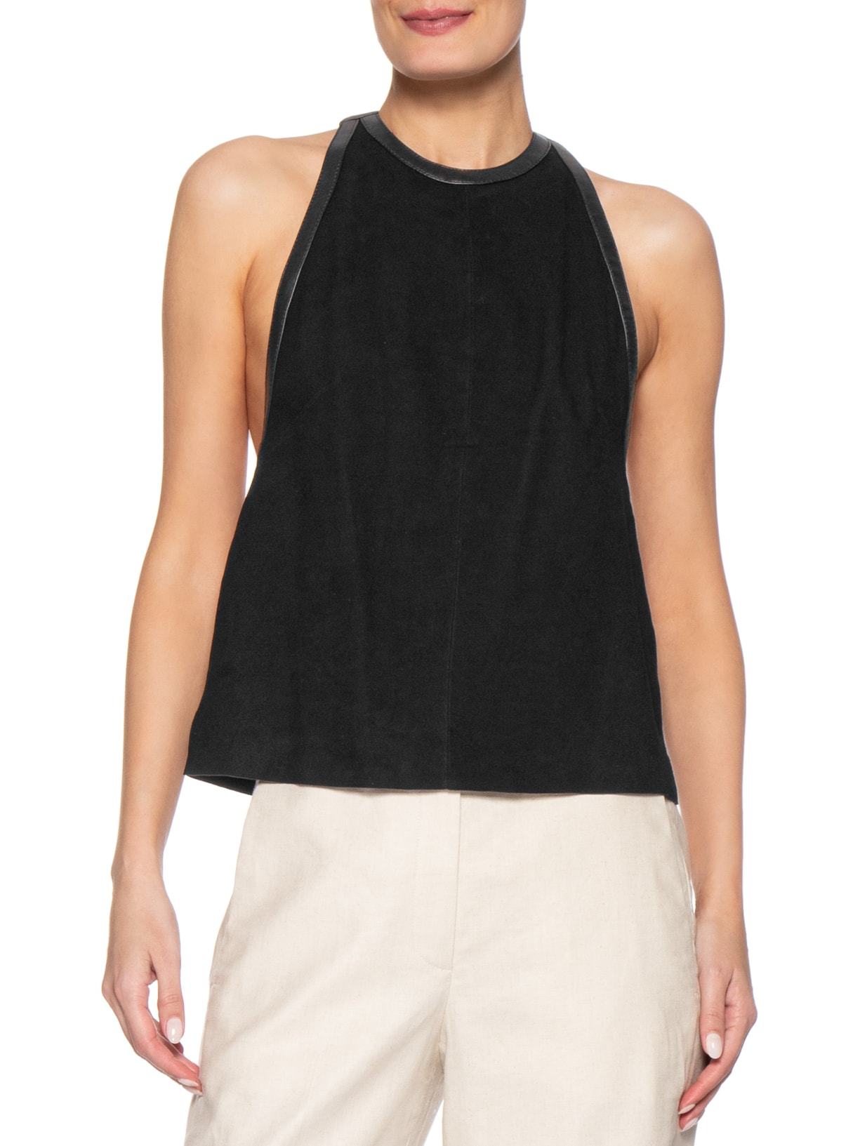 Top Feminino de Couro Mix Textura Preto Animale