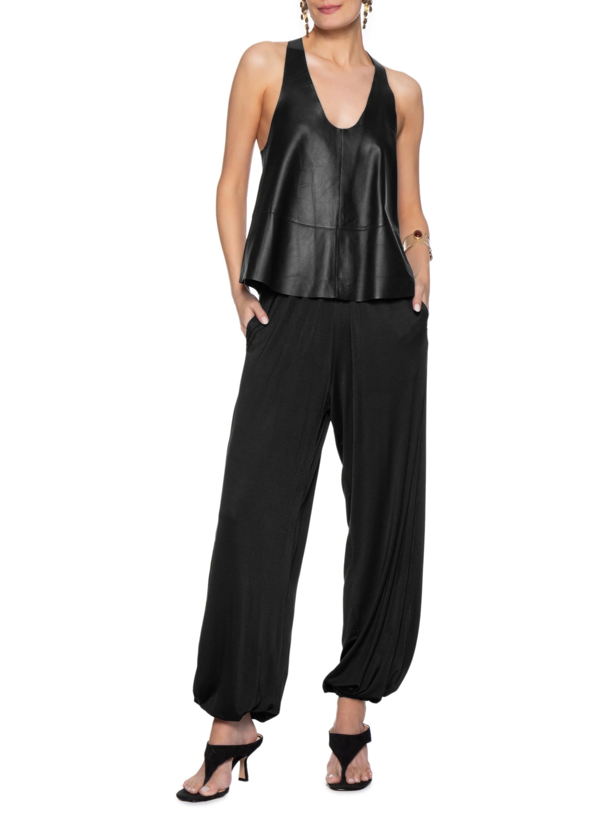 Top Feminino de Couro Nadador Color Preto Animale