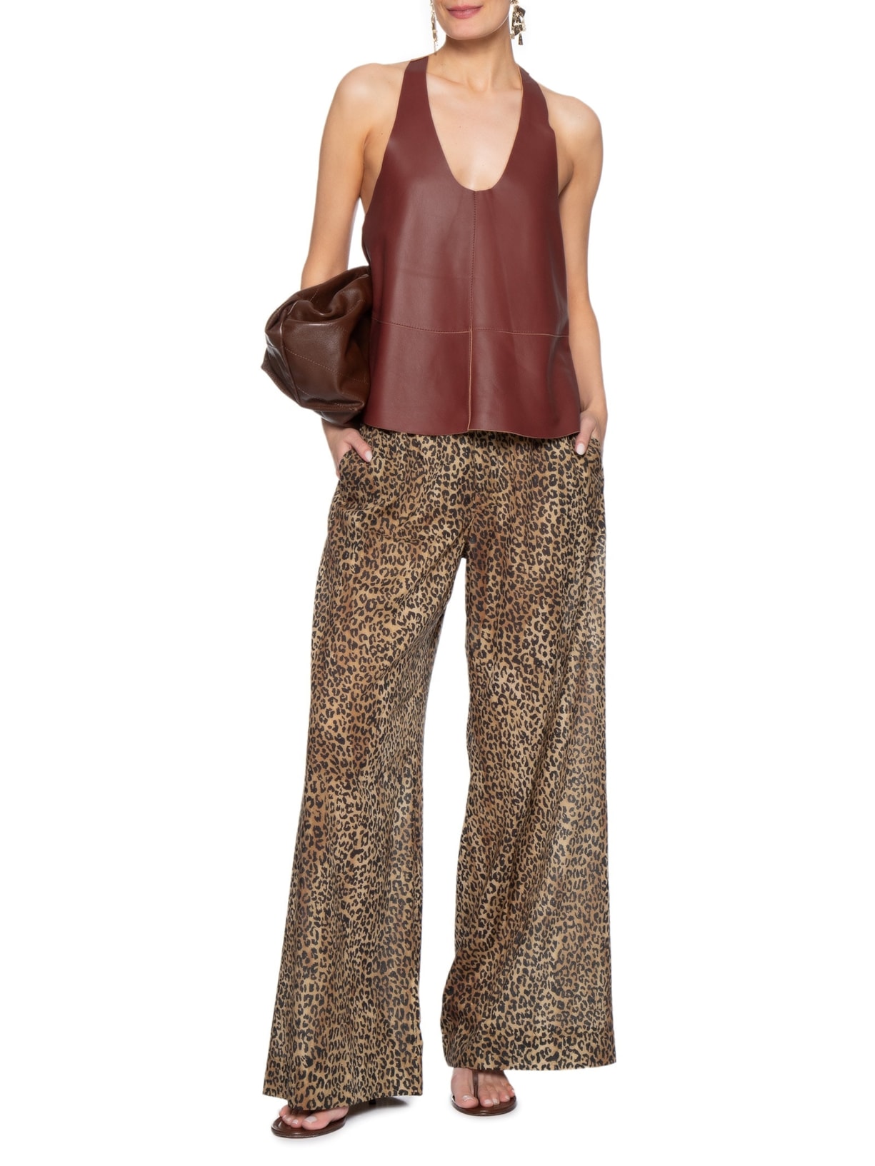 Top Feminino de Couro Nadador Color Vermelho Animale