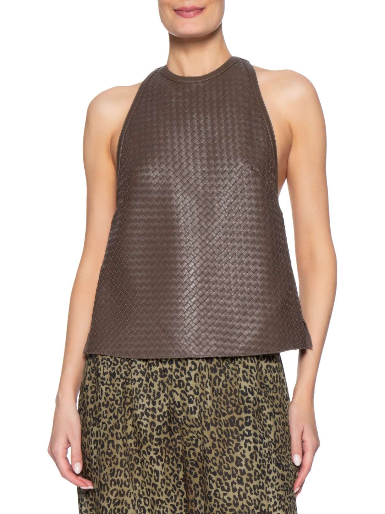 Top Feminino de Couro Tresset Marrom Animale