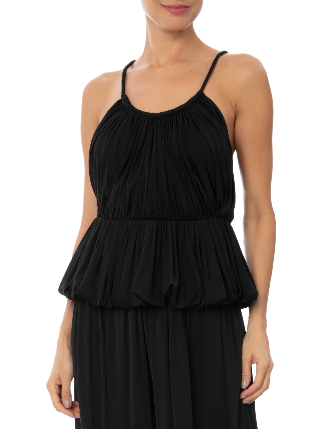 Top Feminino Jersey Decote U Basque Balonê Preto Andrea Marques