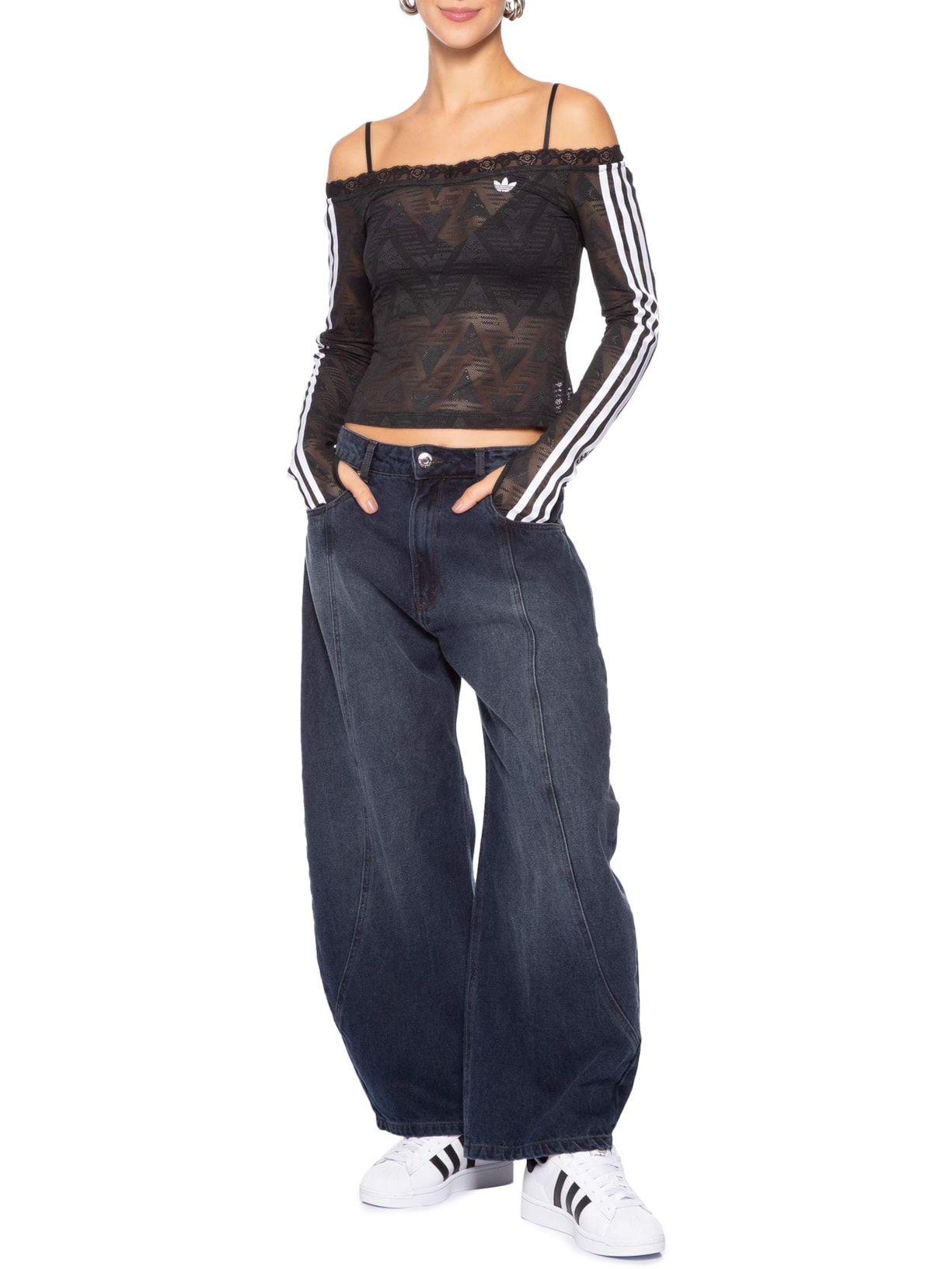 Top Feminino Lace Bardot Preto Adidas Originals