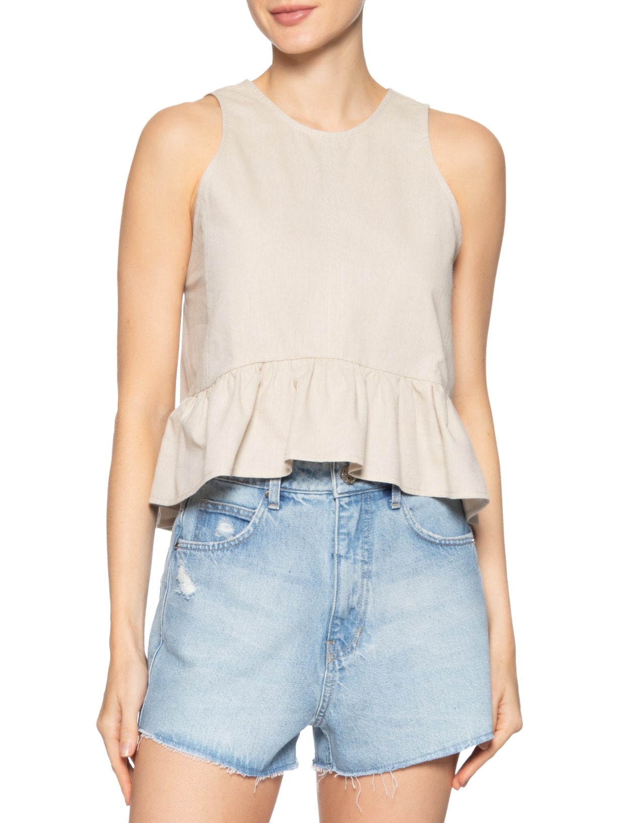 Top Feminino Peplum De Algodão Bege Animale