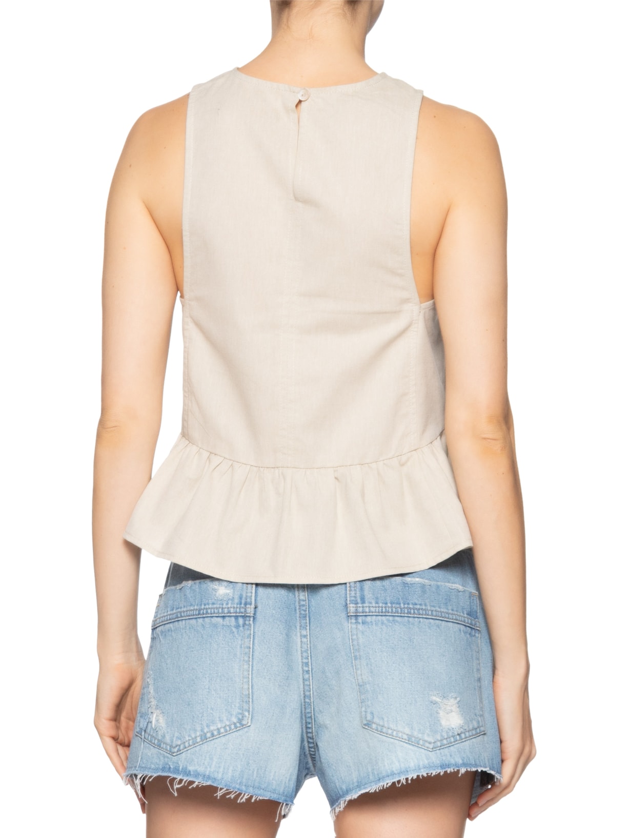 Top Feminino Peplum De Algodão Bege Animale