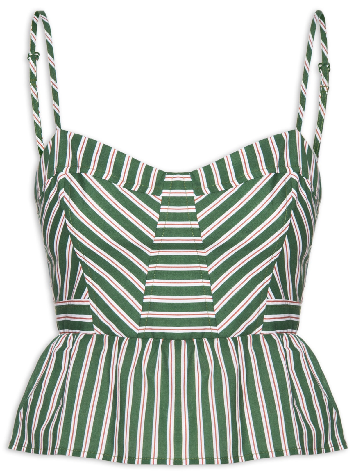 Top Feminino Recortes Long Listrado - Verde