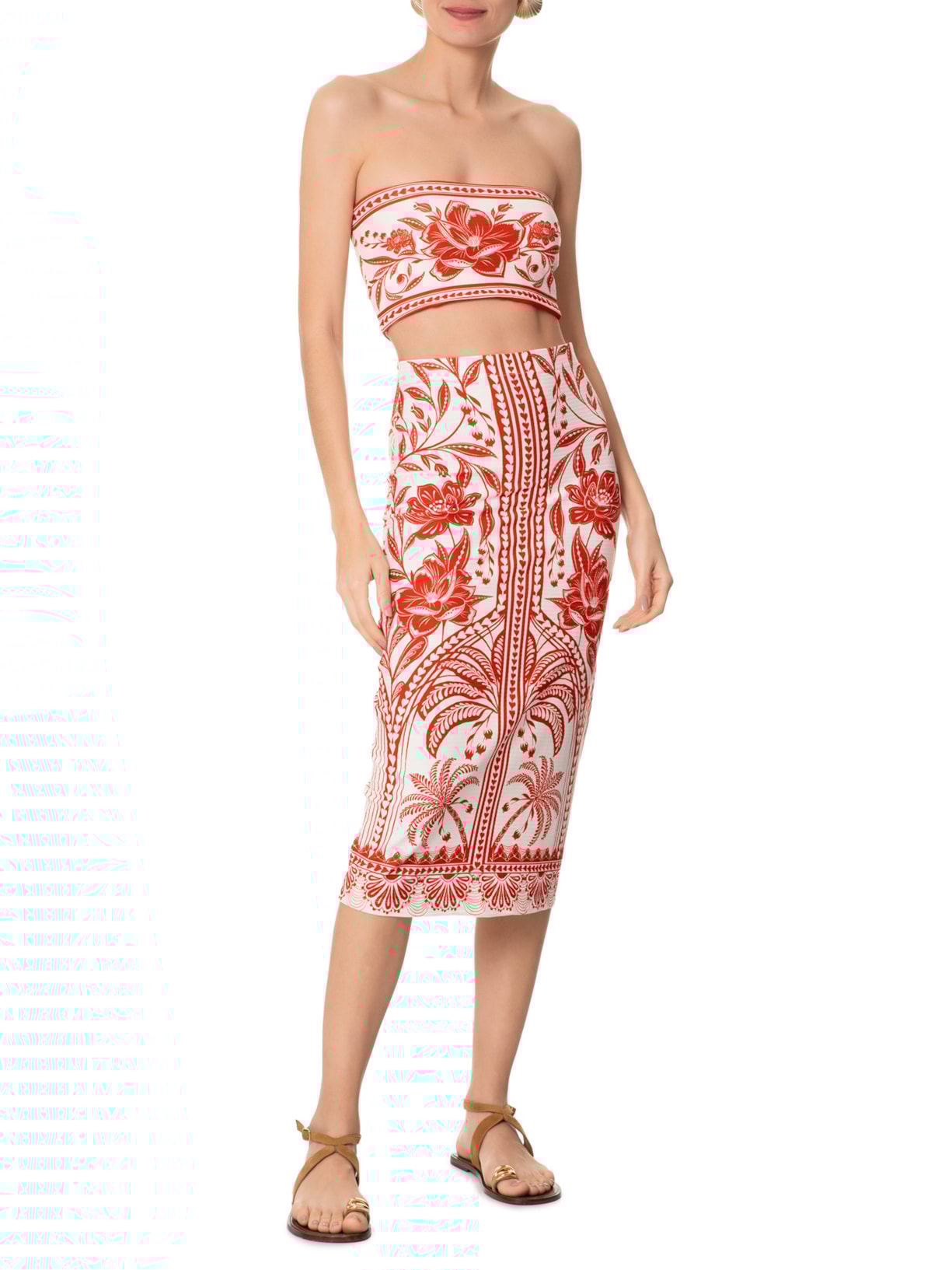 Top Feminino Reto Double Coqueiro de Flor Vermelho Farm